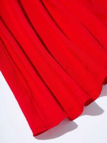 SHEIN Unity 彩色拼接裙配蝴蝶結肩帶和腰帶 - 紅色 - 查看 3