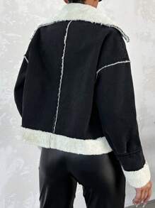 EURMUSE Large Collar Diagonal Zipper Women's Jacket - Dark Grey - View 2