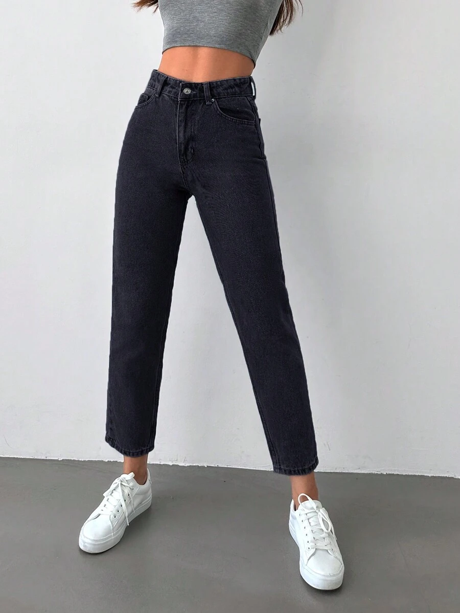 EURMUSE Women's Cropped Tapered Jeans - Black - View 1