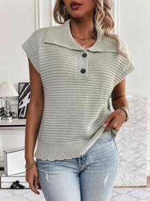 SHEIN Clasi 女士純色毛衣背心 - 灰色 - 查看 5