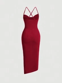 SHEIN MOD Women's Ruched Bodycon Dress - Red - View 2