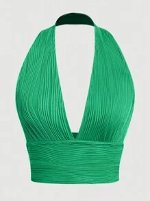 VaVaBold Women's 3 Packs Solid Color Halter Neck Crop Top - Multicolor - View 3