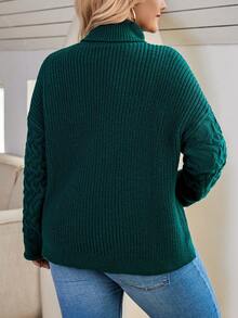 Calvaya 大尺碼高領落肩毛衣 - 墨綠色 - 查看 2