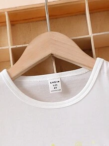 SHEIN Boys' Planet Graphic Short Sleeve T-shirt - White - View 4