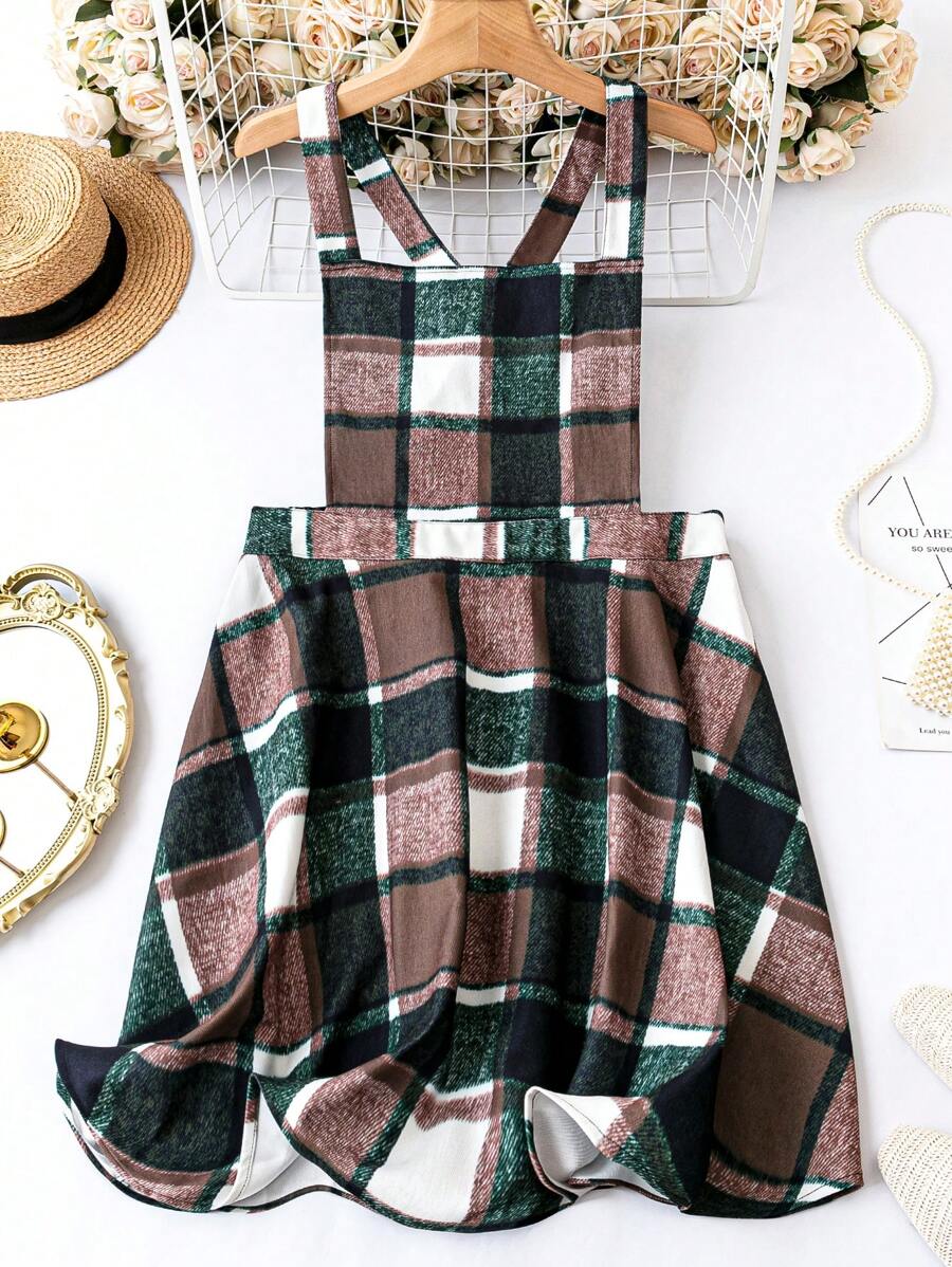 SHEIN LUNE 大尺碼女士格紋吊帶裙