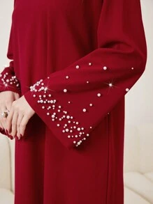 Al Najma Của phụ nữ Thời trang Đỏ  Tay áo dài Đầm Với Trân châu Chi tiết - Đỏ - Xem 5