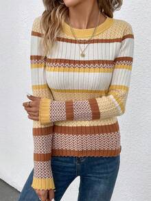 SHEIN LUNE Của phụ nữ Sọc Áo chui đầu Áo len - Nhiều màu - Xem 3