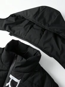 Manfinity Hypemode Áo khoác mùa đông dài tay dáng rộng có mũ dành cho nam, in chữ, kiểu dáng casual, thích hợp mặc đi chơi hoặc đi làm, áo khoác mùa đông in chữ, cho mùa thu. - màu đen - Xem 3
