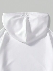 ROMWE MEN Anime Nam Đơn giản Mắt in Màu thuần Áo nỉ có mũ - trắng - Xem 7