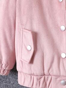 SHEIN 小女孩拼接設計棉袄外套,帶領子和拼布細節 - 粉色 - 查看 6