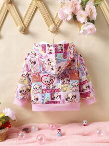 Baby Girls' Cartoon Letter Printed Hooded Jacket With Thermal Lined