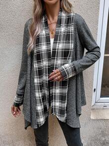 EMERY ROSE Women's Regular Fit Checkered Asymmetrical Hem Jacket