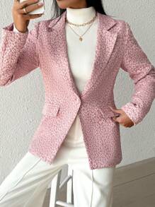 SHEIN Privé Của phụ nữ Hoa Dập nổi Cổ bẻ Áo vest - Hồng - Xem 1