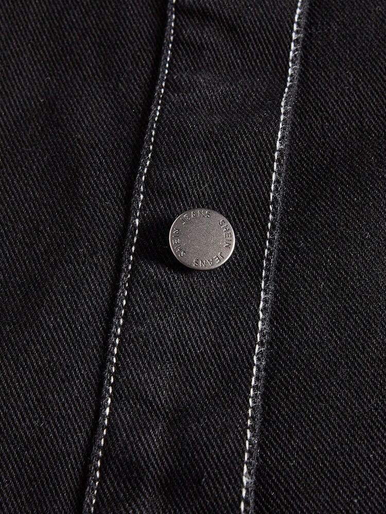 Loose Fit Men's Turn Down Collar Double Pocket Denim Jacket