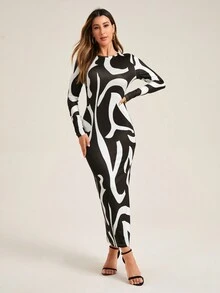 SHEIN LUNE 休閒連身裙 - 黑與白 - 查看 6