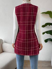 SHEIN Privé Của phụ nữ Đỏ  Kẻ sọc Có nút Trang trí Không tay Áo vest - Màu Đỏ Sâu - Xem 2