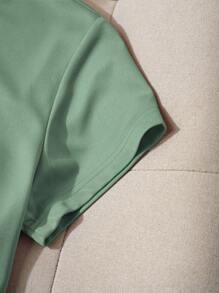 INAWLY Women's Short Sleeve Round Neck T-Shirt With Green Owl Print Graphic Tees Women Tops - Green - View 4