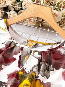 SHEIN LUNE Plus Size Women's Ink Flower Print Pullover Shirt - Multicolor - View 3