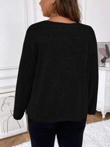 SHEIN Clasi Kích thước lớn Của phụ nữ Áo thun Với Nữ hoàng Vòng cổ - màu đen - Xem 2