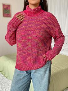 Flirla Plus Space Dye Turtleneck Drop Shoulder Sweater Knit Pullover Fall Winter Outfit
