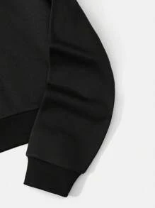 SHEIN EZwear 女性字母印花束腰連帽短版運動衫 - 黑色 - 查看 3