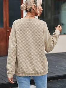 Acelitt 女式豹紋下垂肩運動衫 - 杏色 - 查看 2