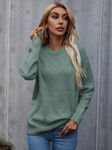 SHEIN LUNE Casual Drop Shoulder Sweater Pullover,Long Sleeve Tops Knit Pullover Fall Winter Sweater - Mint Green - View 6