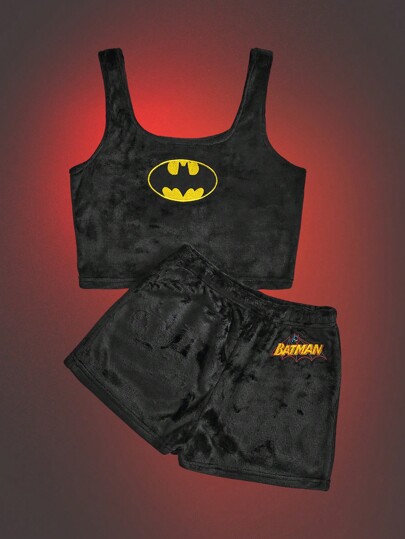 Batman X ROMWE Women's Embroidered Plush Homewear Set Outfit