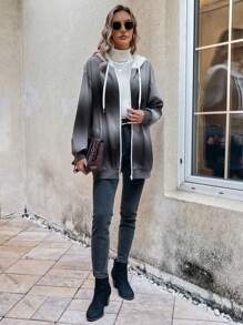 EMERY ROSE Chaqueta Con Capucha De Cordón Delantero Con Cremallera En Gradiente Para Mujer - Multicolor - Ver 3