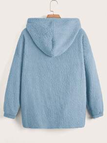 SHEIN EZwear 加大码抓绒抽绳卫衣，落肩设计 - 藍色 - 查看 2