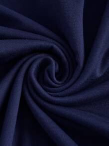 SHEIN EZwear Quý cô Màu thuần Cổ cao Xù Áo thun - Xanh đậm - Xem 4