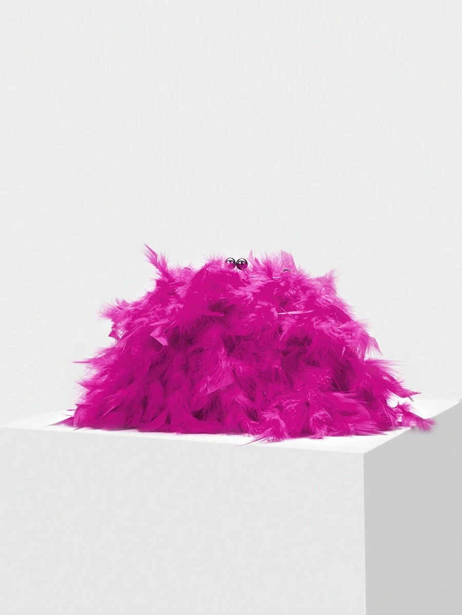 MOTF PREMIUM FEATHER DECOR HOT PINK CROSSBODY BAG - Hot Pink - View 1