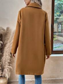 EMERY ROSE Áo khoác len cài nút đơn viền bất đối xứng cho nữ - Màu be - Xem 4