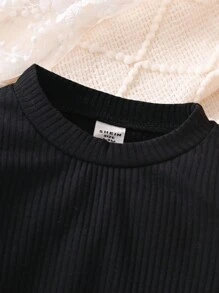 SHEIN 嬰兒男女純色t恤和牛仔褲套裝 - 粉色 - 查看 3