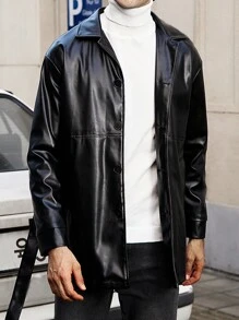 Manfinity Homme Loose Fit Men's Single-Breasted Trench Coat With Belt - Black - View 5