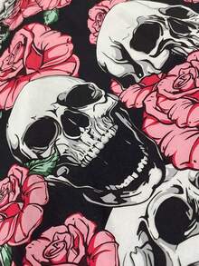 PUNK Hơn Hoa & In Đầu lâu Vai lạnh Đầm - màu đen - Xem 4