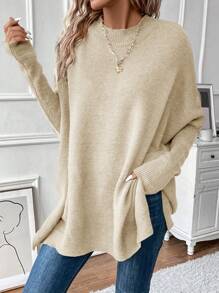 SHEIN Clasi Dơi Tay áo Màu thuần Áo len dệt kim - Màu be - Xem 3