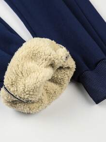 男士保暖内衬拉链连帽衫和运动裤，秋冬装 - 寶藍色 - 查看 6