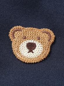 SHEIN 男小童小熊印花拉鏈開襟連帽夾克背心和運動褲&套頭衫 - 寶藍色 - 查看 4