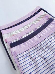 5pcs/Pack Tween Girl Heart Striped Print American Retro Style Multipack Underwear