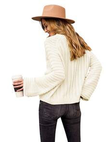 Simplee Women's Solid Color Simple Style Sweater - Apricot - View 2