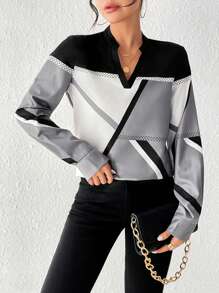 SHEIN Privé Camisa Con Cuello De Muesca Color Block Para Mujer - Multicolor - Ver 5