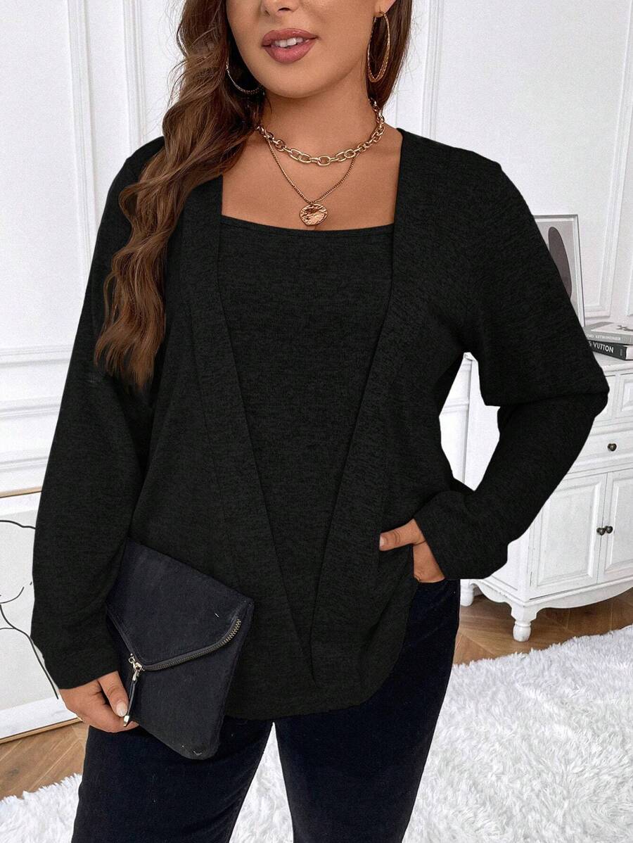 SHEIN Clasi Kích thước lớn Của phụ nữ Áo thun Với Nữ hoàng Vòng cổ - màu đen - Xem 1