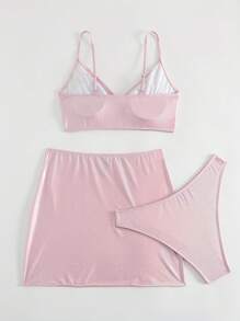 SHEIN Swim 粉色比基尼套装和沙滩裙（三件套）夏日海滩 - 粉色 - 查看 5