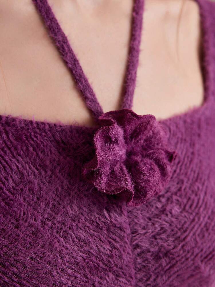 Women's Purple Plush Square Neck Long Sleeve Dress