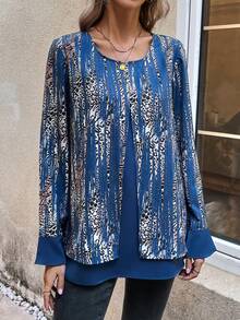 EMERY ROSE 女士圖案印花圓領寬鬆休閒襯衫 - 彩色 - 查看 4