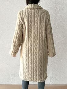 SHEIN Essnce 開衫毛絨質地常規外套 - 杏色 - 查看 3