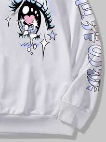 ROMWE MEN Anime Nam Đơn giản Mắt in Màu thuần Áo nỉ có mũ - trắng - Xem 5