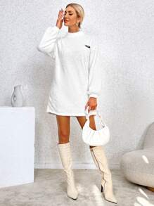 SHEIN Essnce Women's Fleece Sweatshirt With Letter Embroidery - White - View 4