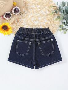 Little Girls' Denim Shorts With Ruffle Hem - Dark Wash - View 2